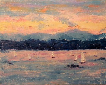 Voile au coucher du soleil près de l’abstrait paysage marin Cascades Peinture à l'huile